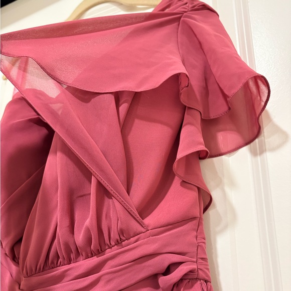 Mori Lee One-Shoulder Dress in Rose wood pink - Picture 5 of 16
